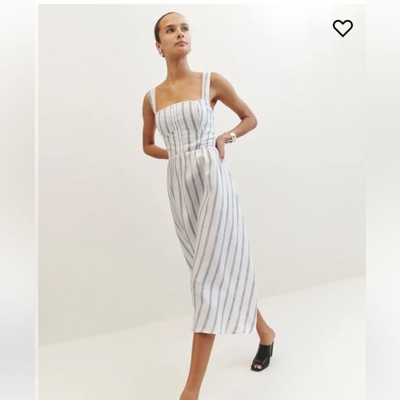 Reformation Tagliatelle Linen Dress in Harbor Stripe - Picture 1 of 4
